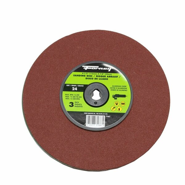 Forney Resin Fibre Sanding Disc, Aluminum Oxide, 4-1/2 in x 7/8 in Arbor, 24 Grit 71667
